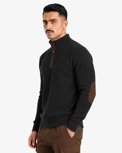 Jasco Men’s Zipper Ribbed Pullover Sweater  Regular Fit Casual Sweatshirt