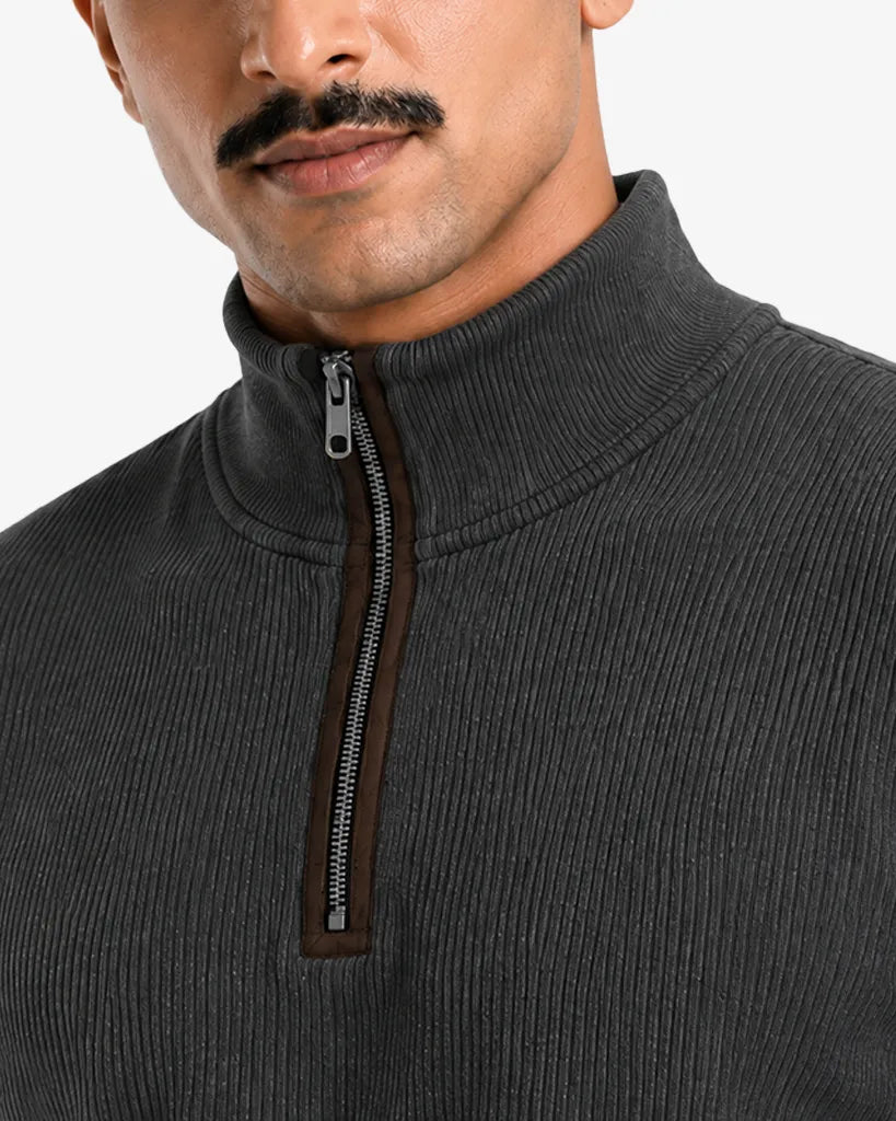Jasco Men’s Zipper Ribbed Pullover Sweater  Regular Fit Casual Sweatshirt