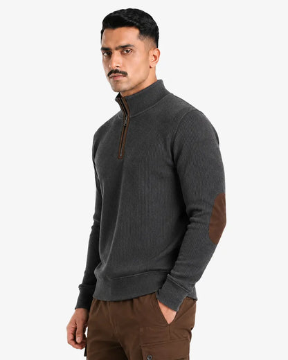 Jasco Men’s Zipper Ribbed Pullover Sweater  Regular Fit Casual Sweatshirt