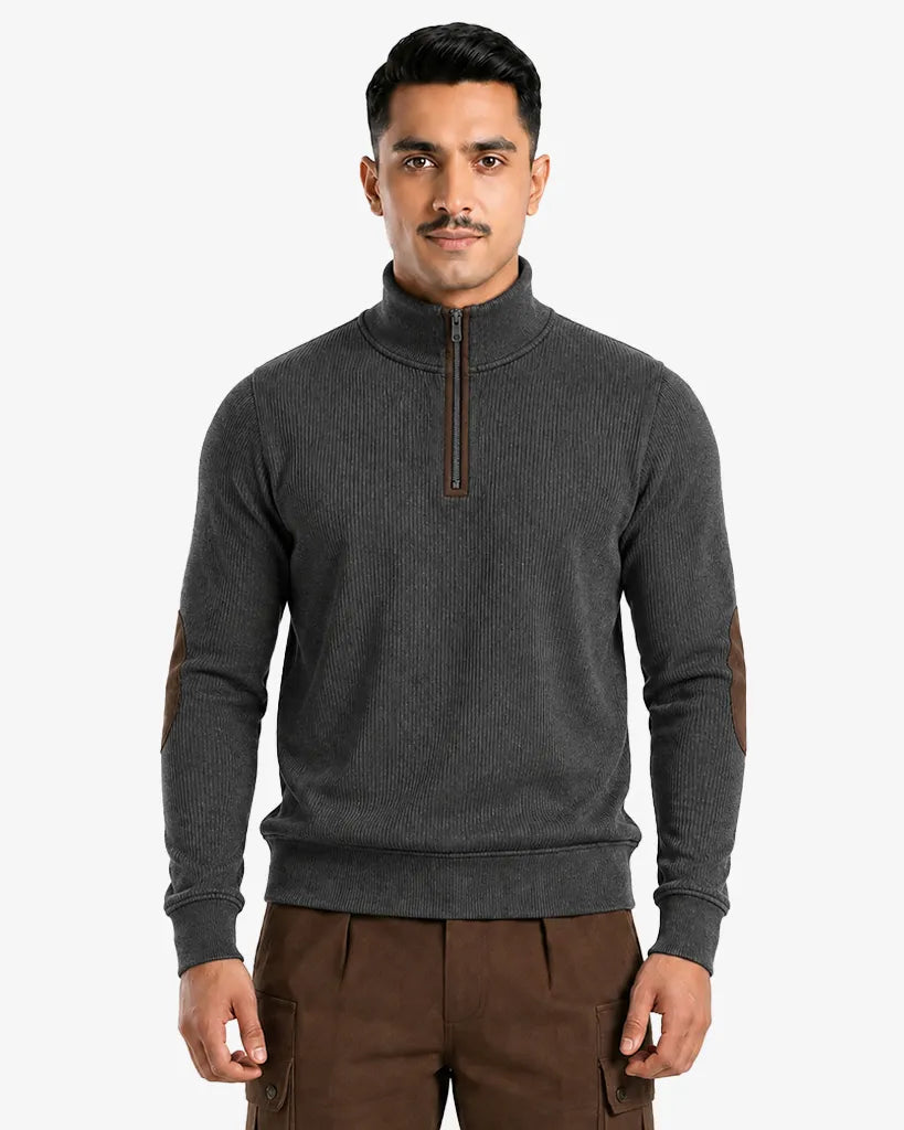 Jasco Men’s Zipper Ribbed Pullover Sweater  Regular Fit Casual Sweatshirt