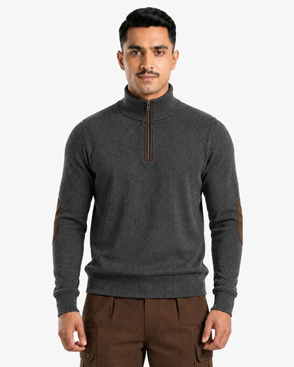 Jasco Men’s Zipper Ribbed Pullover Sweater  Regular Fit Casual Sweatshirt