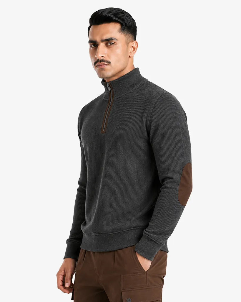 Jasco Men’s Zipper Ribbed Pullover Sweater  Regular Fit Casual Sweatshirt