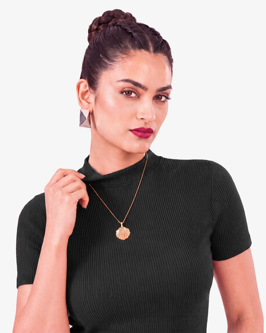 Janine Mock Neck Short Sleeve Ribbed Top for Women