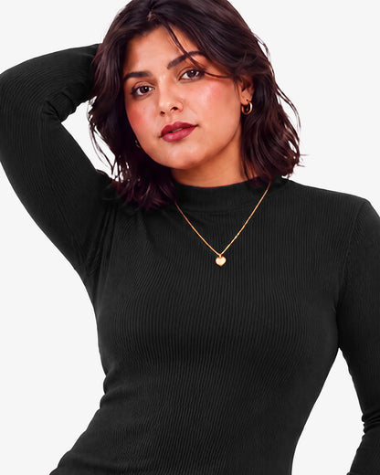 Jenny Mockneck Long Sleeves Ribbed Top for Women
