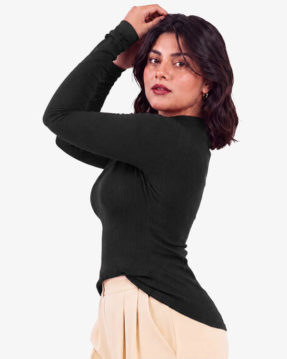 Jenny Mockneck Long Sleeves Ribbed Top for Women