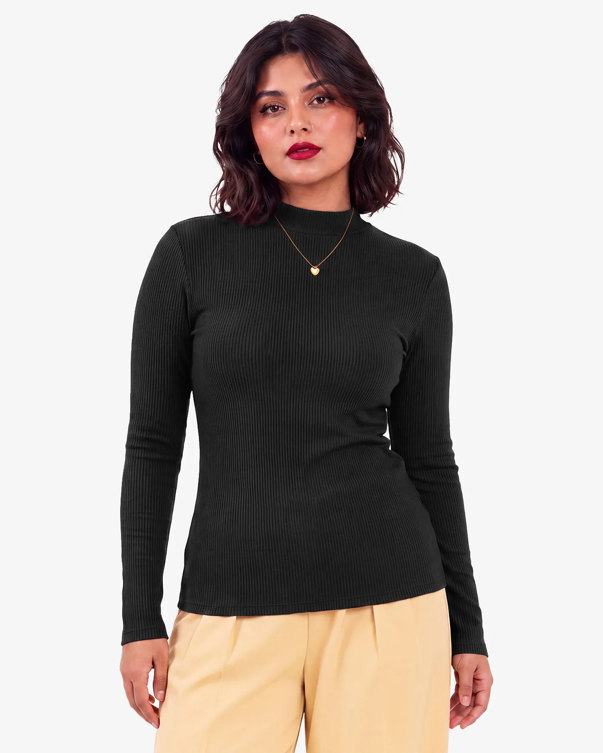 Jenny Mockneck Long Sleeves Ribbed Top for Women
