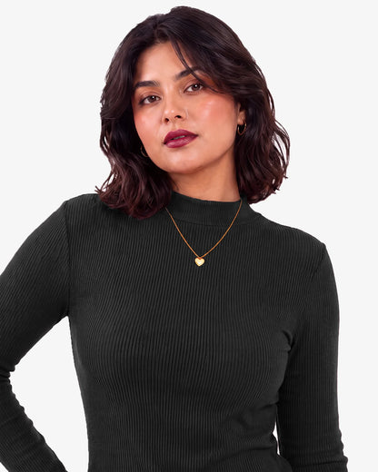 Jenny Mockneck Long Sleeves Ribbed Top for Women