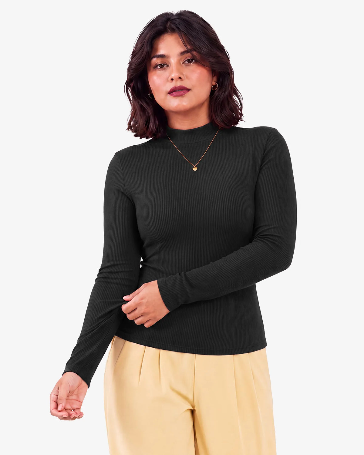 Jenny Mockneck Long Sleeves Ribbed Top for Women