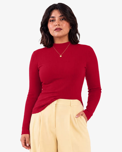 Jenny Mockneck Long Sleeves Ribbed Top for Women