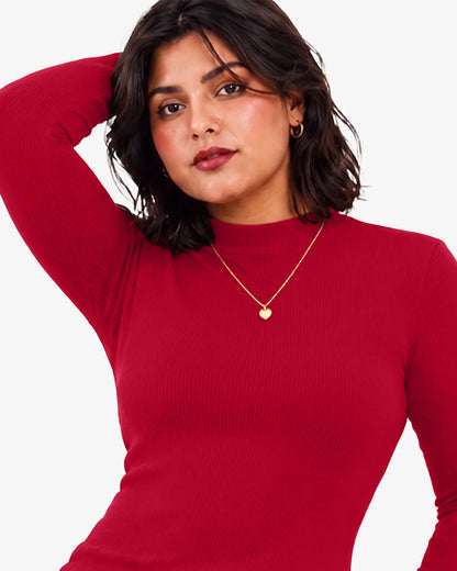 Jenny Mockneck Long Sleeves Ribbed Top for Women