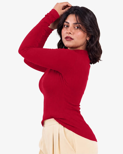 Jenny Mockneck Long Sleeves Ribbed Top for Women