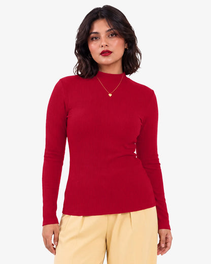 Jenny Mockneck Long Sleeves Ribbed Top for Women