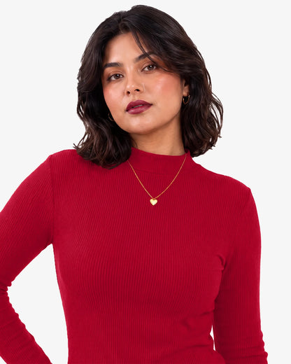 Jenny Mockneck Long Sleeves Ribbed Top for Women