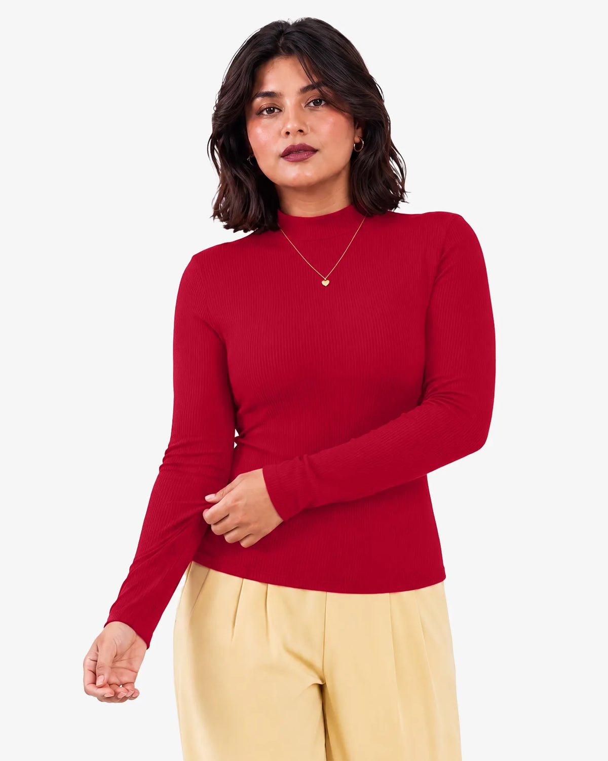 Jenny Mockneck Long Sleeves Ribbed Top for Women