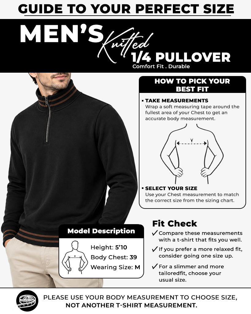 Size Chart for Maxwell 2.0 Brown Collar Lines  Zip Pullover Sweatshirt Regular Fit