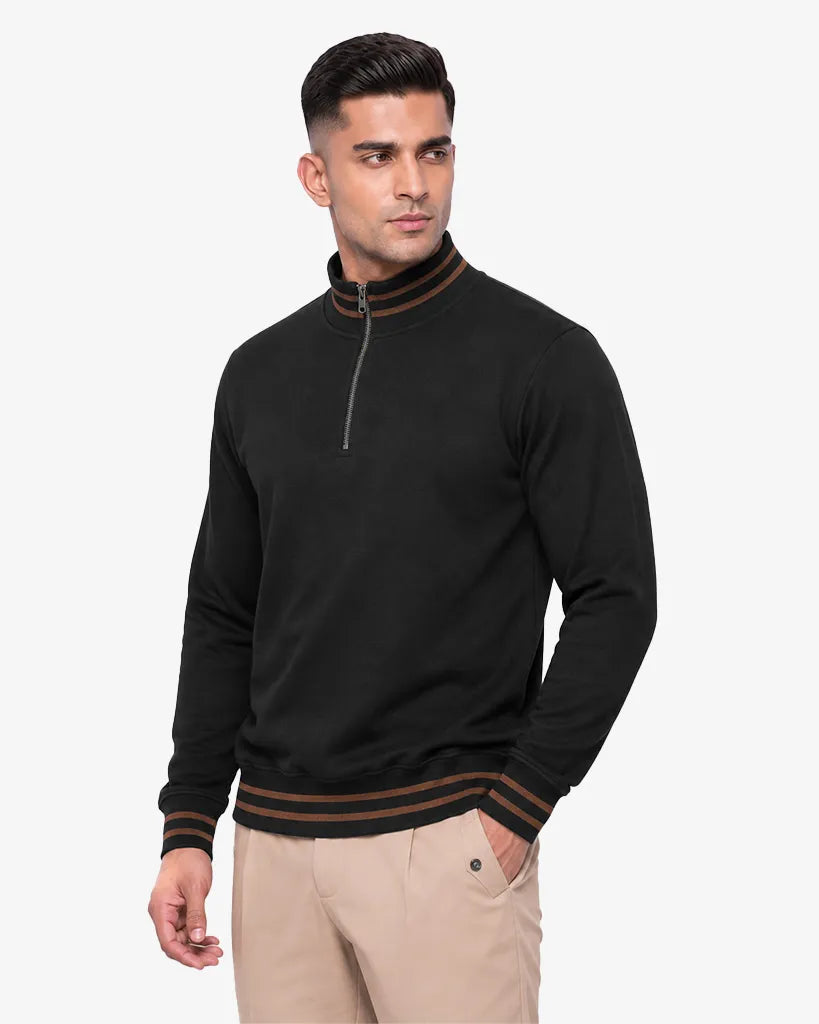 Maxwell 2.0 Brown Collar Lines  Zip Pullover Sweatshirt Regular Fit
