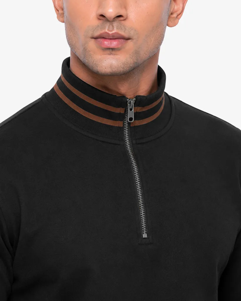 Maxwell 2.0 Brown Collar Lines  Zip Pullover Sweatshirt Regular Fit
