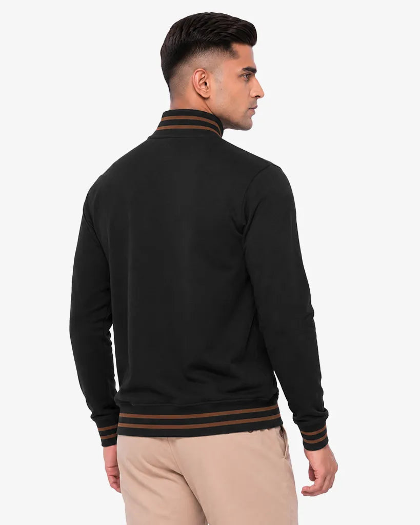 Maxwell 2.0 Brown Collar Lines  Zip Pullover Sweatshirt Regular Fit