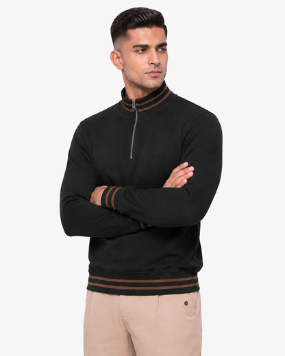 Maxwell 2.0 Brown Collar Lines  Zip Pullover Sweatshirt Regular Fit