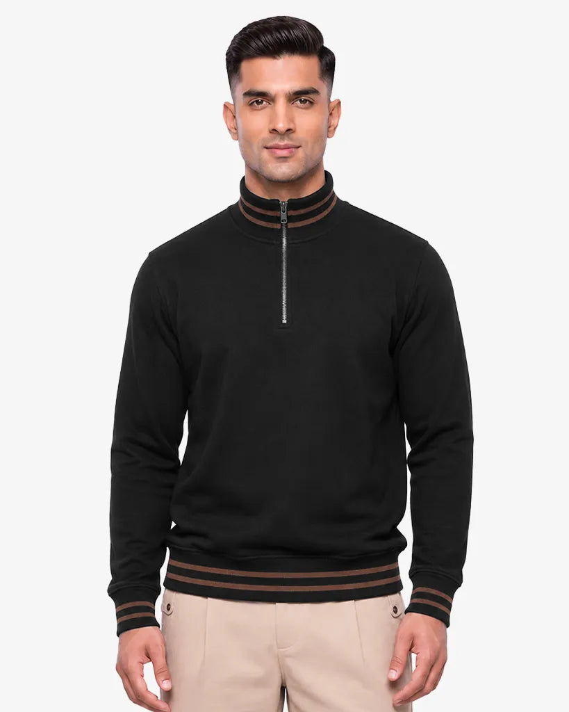 Maxwell 2.0 Brown Collar Lines  Zip Pullover Sweatshirt Regular Fit