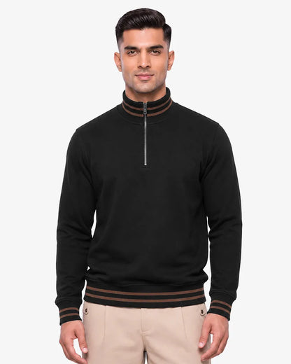 Maxwell 2.0 Brown Collar Lines  Zip Pullover Sweatshirt Regular Fit