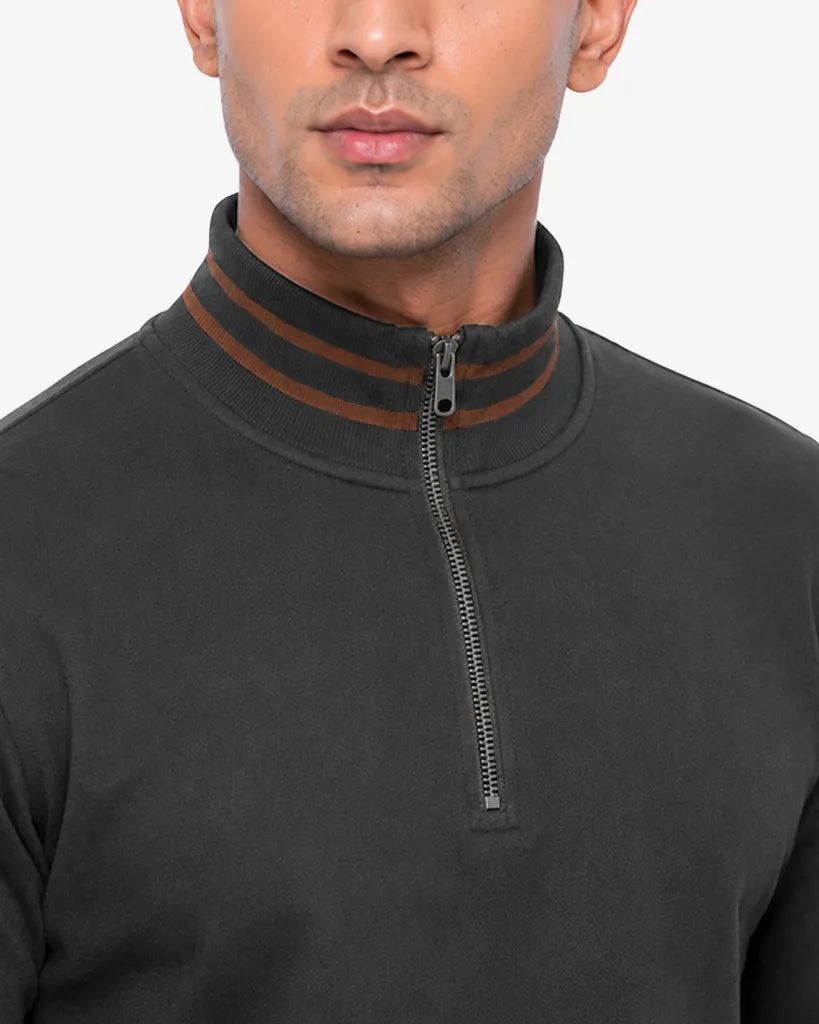 Maxwell 2.0 Brown Collar Lines  Zip Pullover Sweatshirt Regular Fit