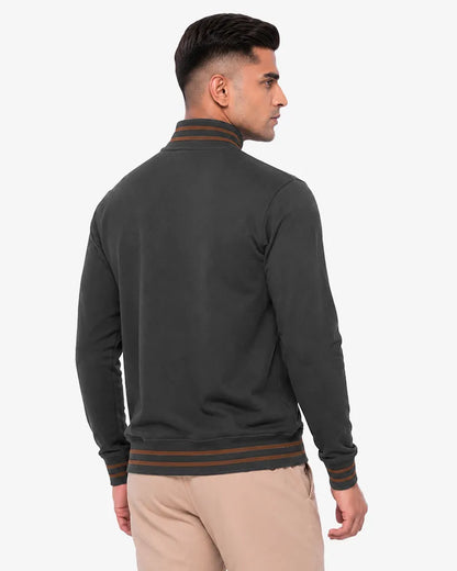 Maxwell 2.0 Brown Collar Lines  Zip Pullover Sweatshirt Regular Fit