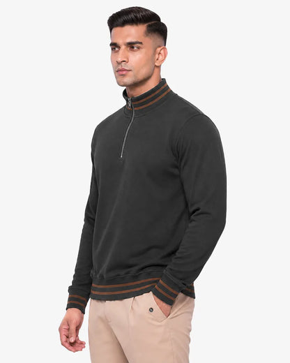 Maxwell 2.0 Brown Collar Lines  Zip Pullover Sweatshirt Regular Fit