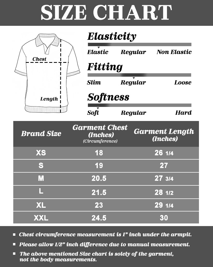 Size Chart for Gilmore Men Polo Shirt