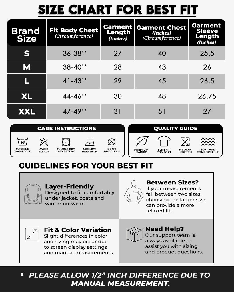 Size Chart for Noviar Men’s Quarter Zipper Pullover Sweatshirt  Regular Fit
