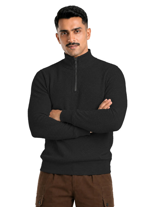 Quard Men’s Textured  Zipper Pullover Sweater Regular Fit Casual Sweatshirt