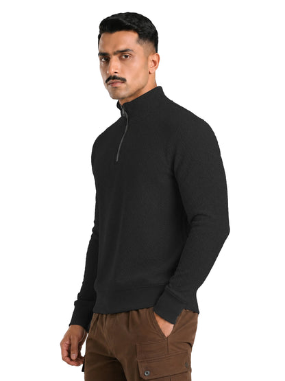 Quard Men’s Textured  Zipper Pullover Sweater Regular Fit Casual Sweatshirt