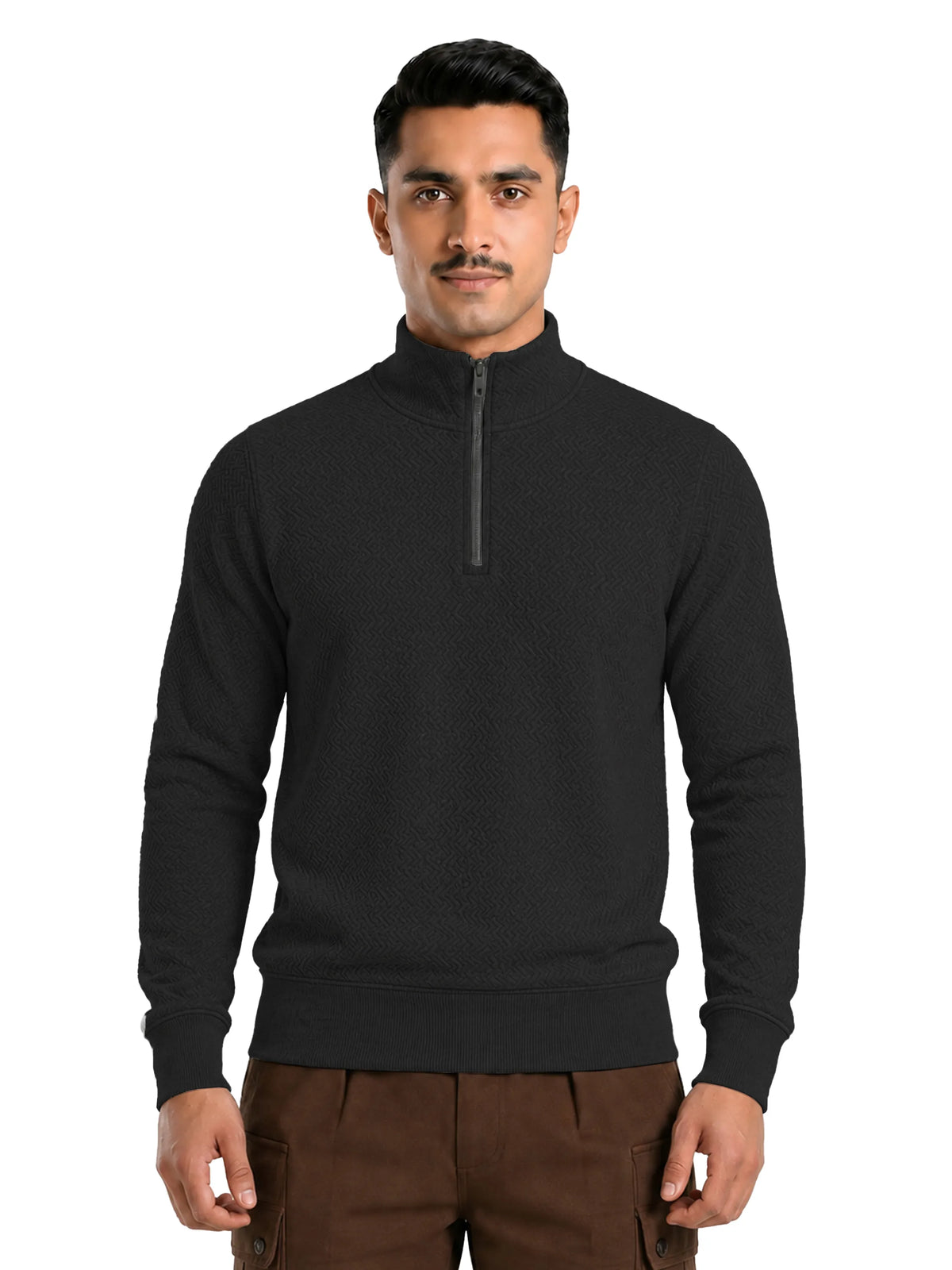 Quard Men’s Textured  Zipper Pullover Sweater Regular Fit Casual Sweatshirt