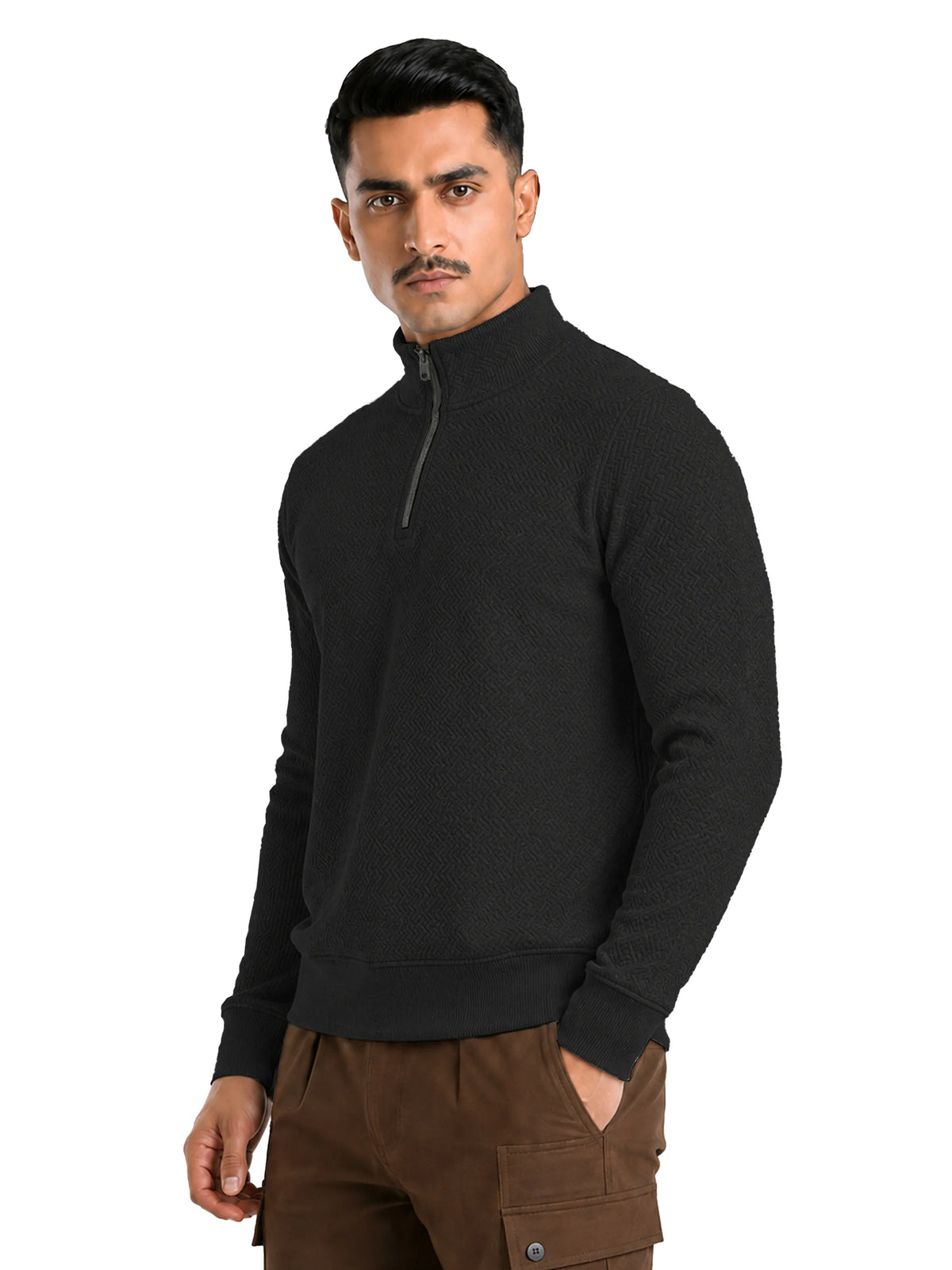 Quard Men’s Textured  Zipper Pullover Sweater Regular Fit Casual Sweatshirt
