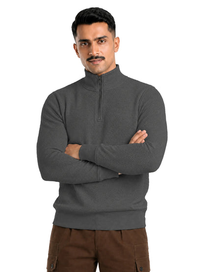 Quard Men’s Textured  Zipper Pullover Sweater Regular Fit Casual Sweatshirt