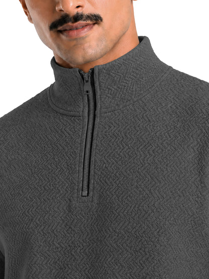 Quard Men’s Textured  Zipper Pullover Sweater Regular Fit Casual Sweatshirt