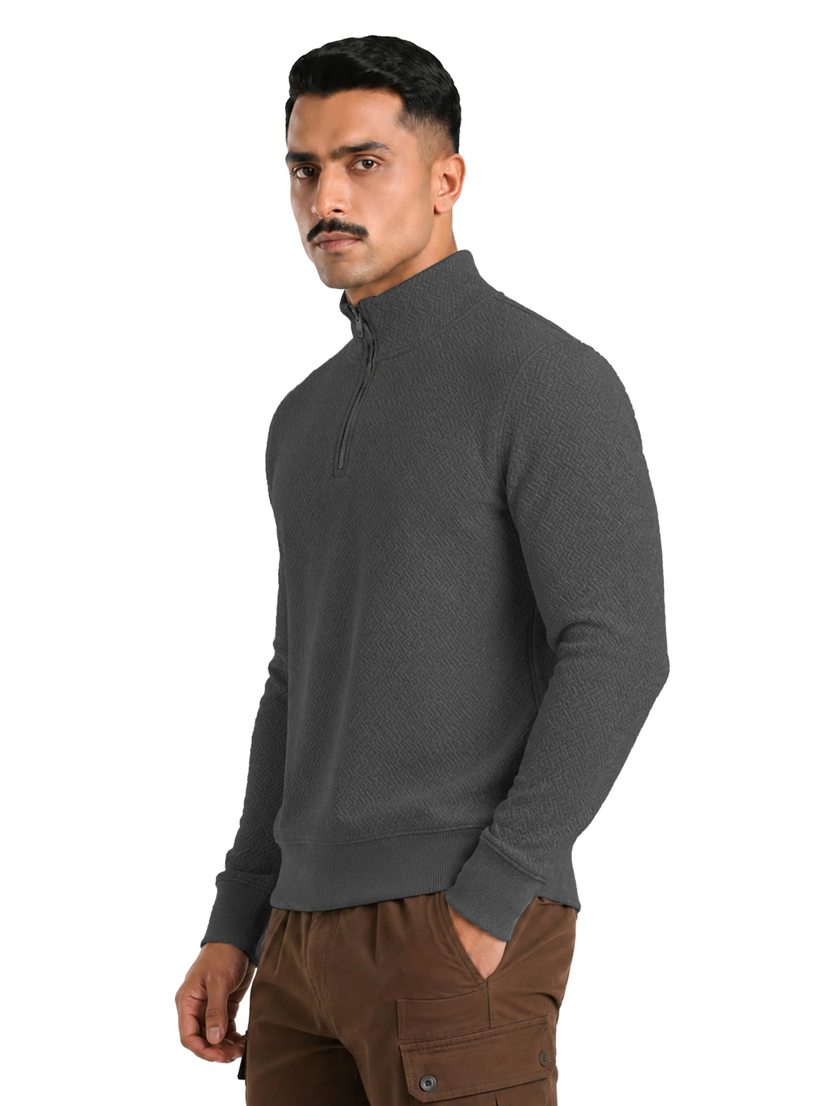 Quard Men’s Textured  Zipper Pullover Sweater Regular Fit Casual Sweatshirt