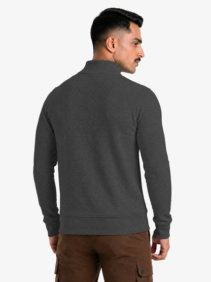 Quard Men’s Textured  Zipper Pullover Sweater Regular Fit Casual Sweatshirt