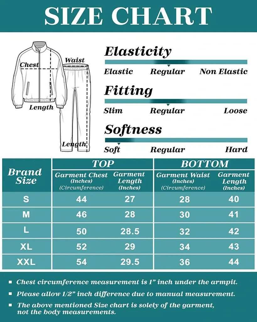 Size Chart for Dark Axis Boys Tracksuits Two Piece Sportwear Combo