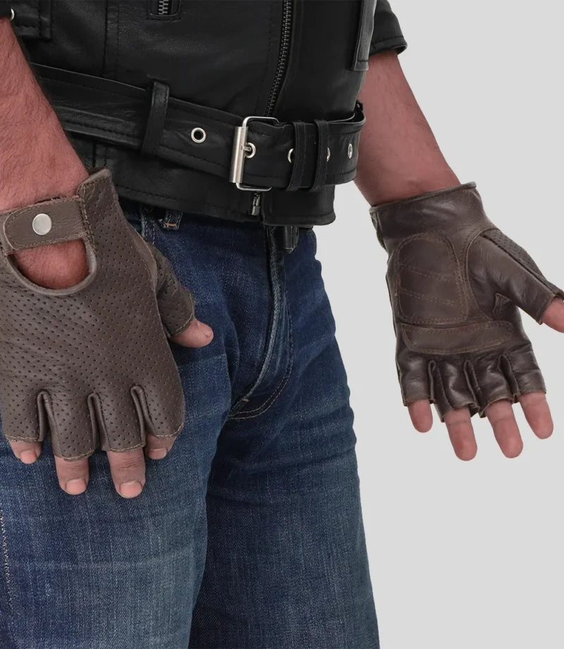 Wilmer Fingerless Leather Motorcycle Gloves