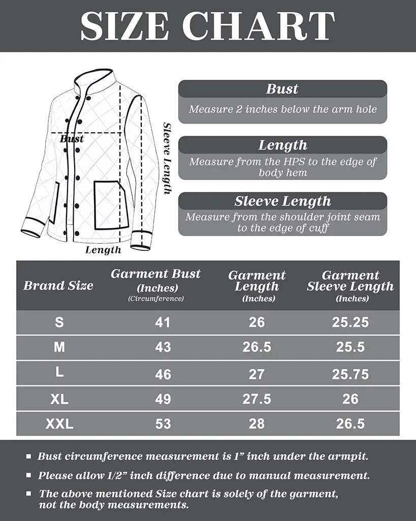 Size Chart for Ember Warm Puffer Jacket For Women