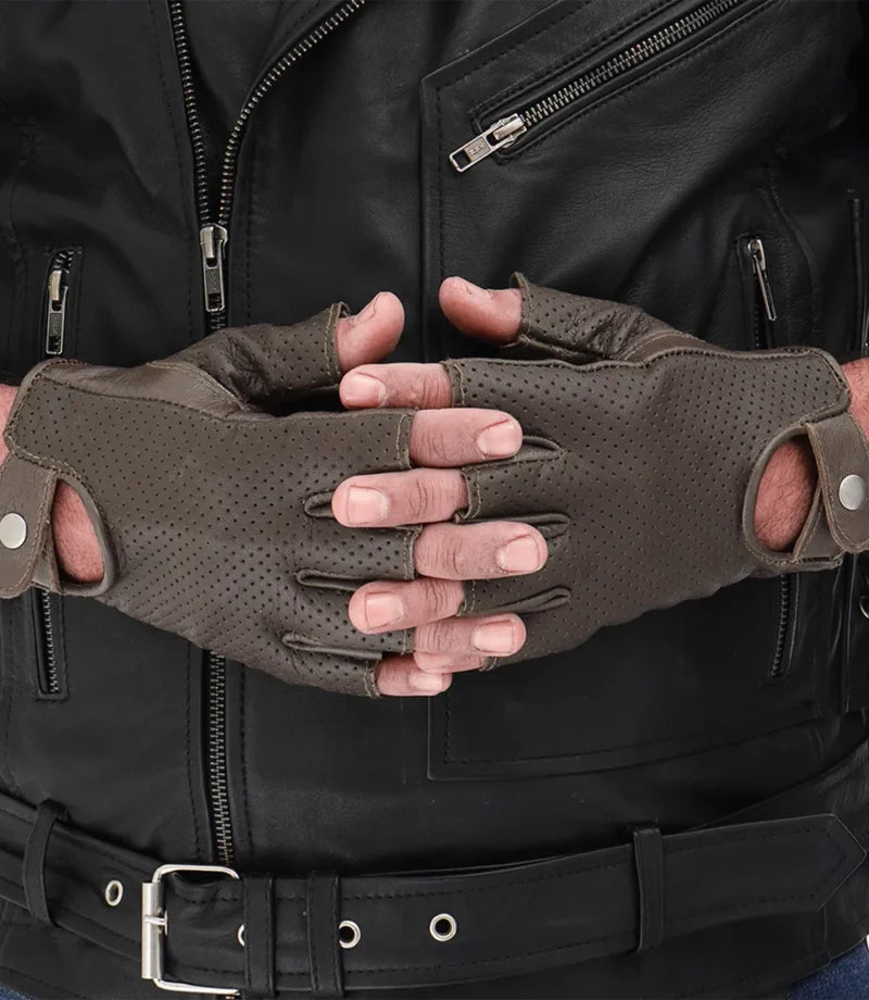 Wilmer Fingerless Leather Motorcycle Gloves