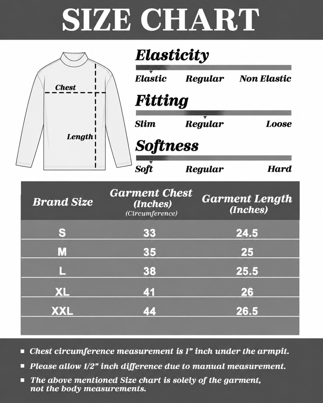 Size Chart for Gree Mock Neck Long Sleeve Top for Women